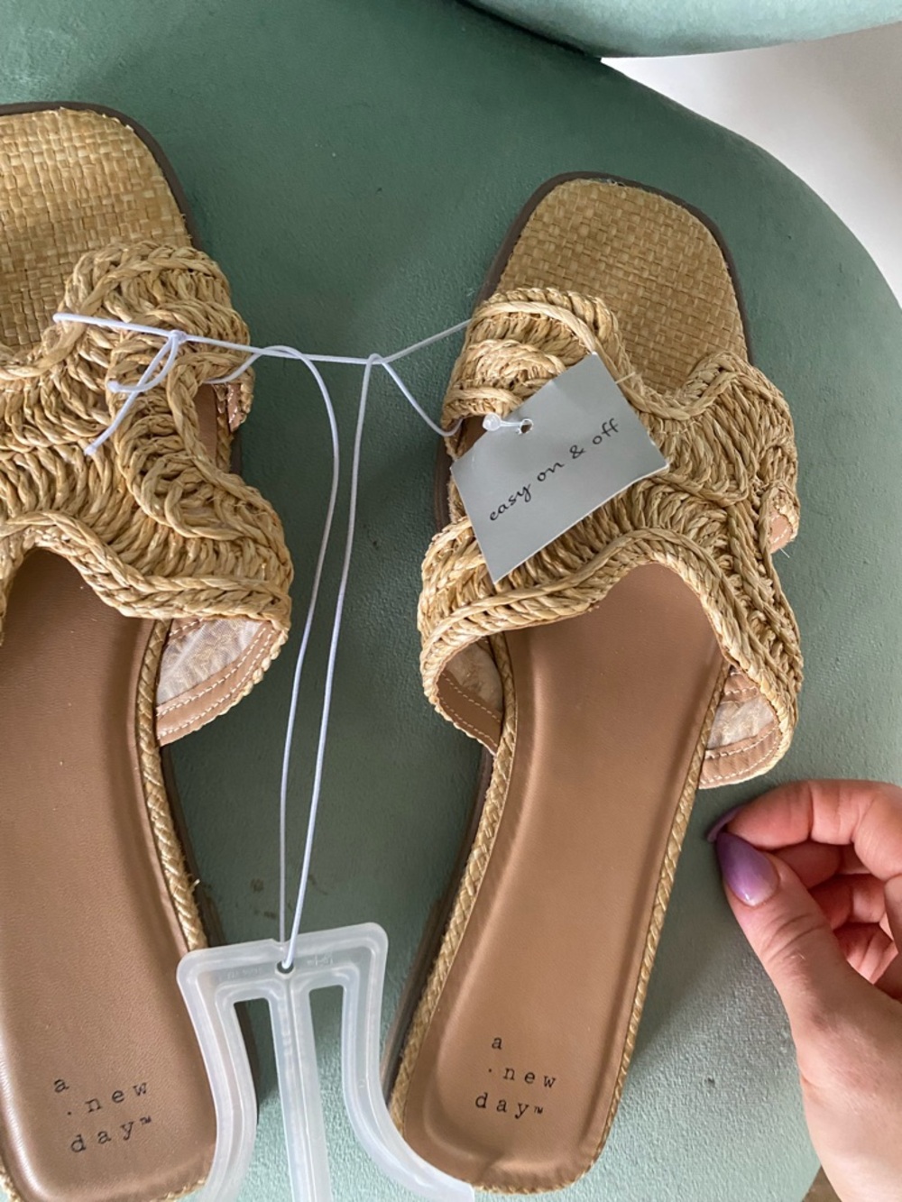 a new day Braided Raffia Slide Sandals - Natural Tan